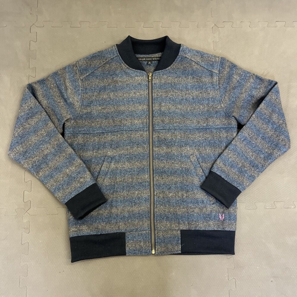 Impatient Wolves Bomber Jacket Wool Blend Polyester Lined Blue Men Size Medium - Picture 8 of 16